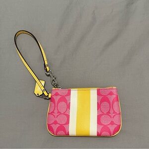 Coach Vibrant Pink and Yellow Stripe Wristlet